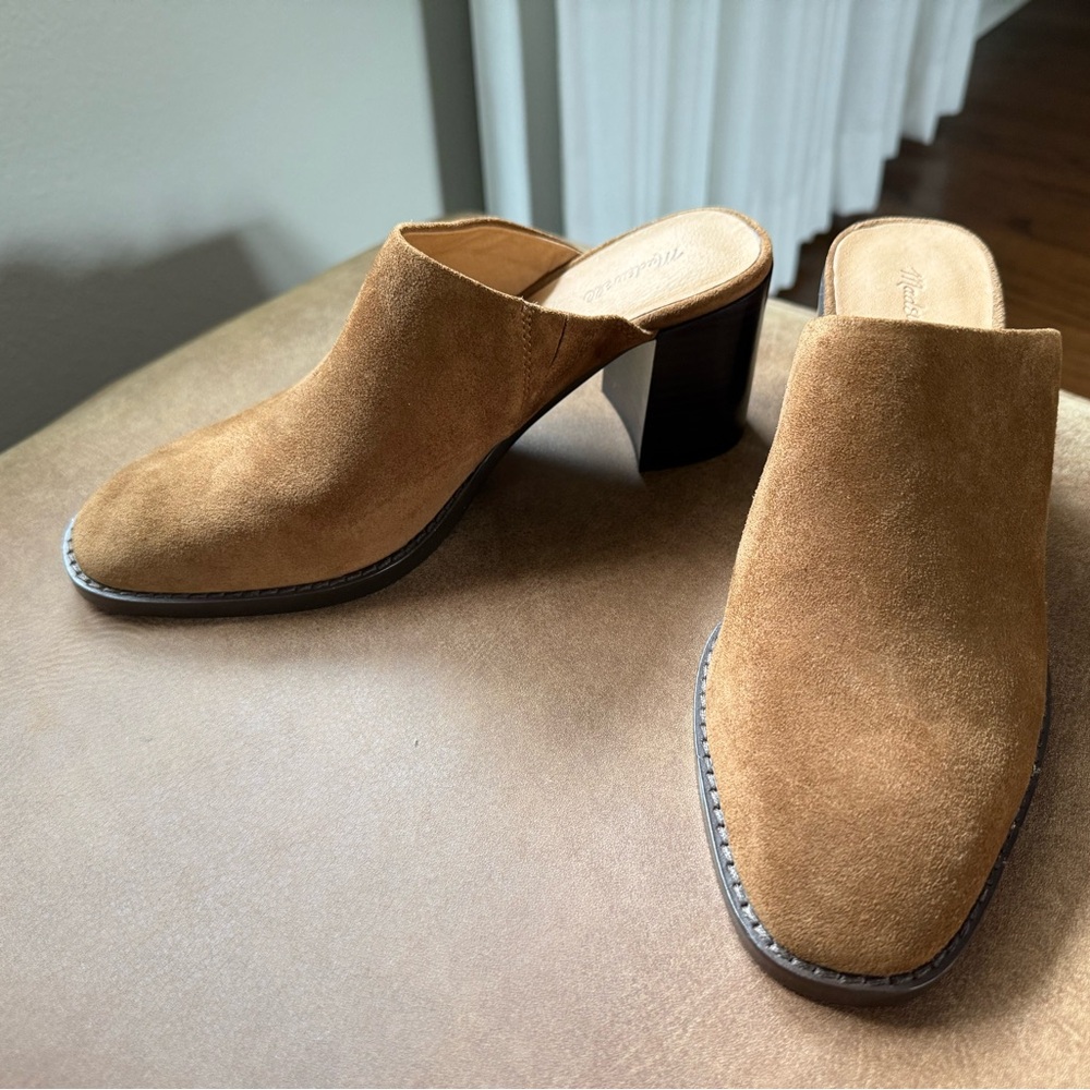 Madewell Harper Suede Block Heel Mules 7.5